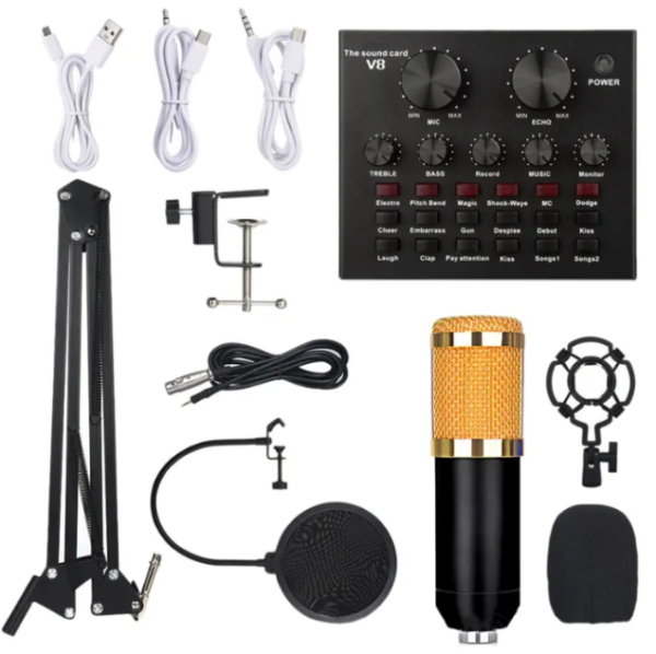 BM 800 Studio Microphone Kits With Filter V8 Sound Card Condenser Microphone Bundle Record Ktv Karaoke Smartphone Microphone - Image 3