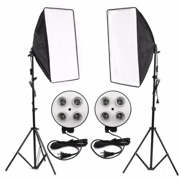 Photo Video Studio Lighting adjustable Kit 4-Socket E27 Lamp Holder Softbox Light Stands