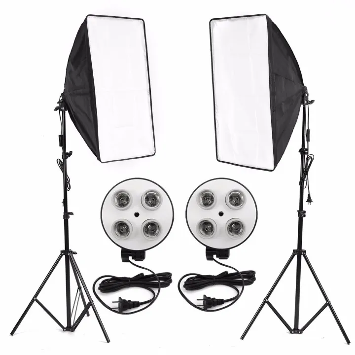 Photo Video Studio Lighting adjustable Kit 4-Socket E27 Lamp Holder Softbox Light Stands