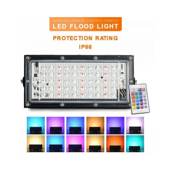 RGB LED Flood Light- Remote Controlled IP66 Waterproof Landscape & Outdoor Lighting (50W, AC220V)